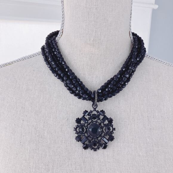 VTG Signed RJ Graziano Beaded Choker Necklace Filigree Pendant Gothic Y2K EUC - Picture 6 of 11